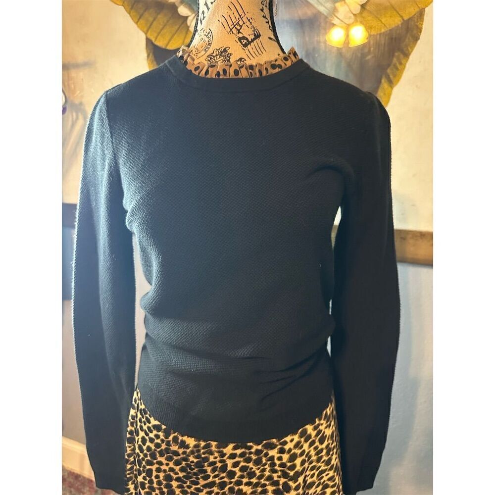 J. Crew Women's M Black Long Sleeve Pullover Leopard Print Accents